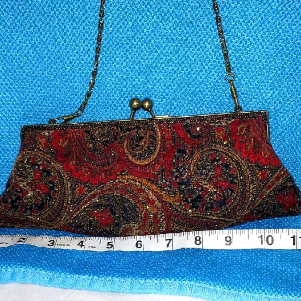 Elegant Vintage Red Paisley Bag 11"